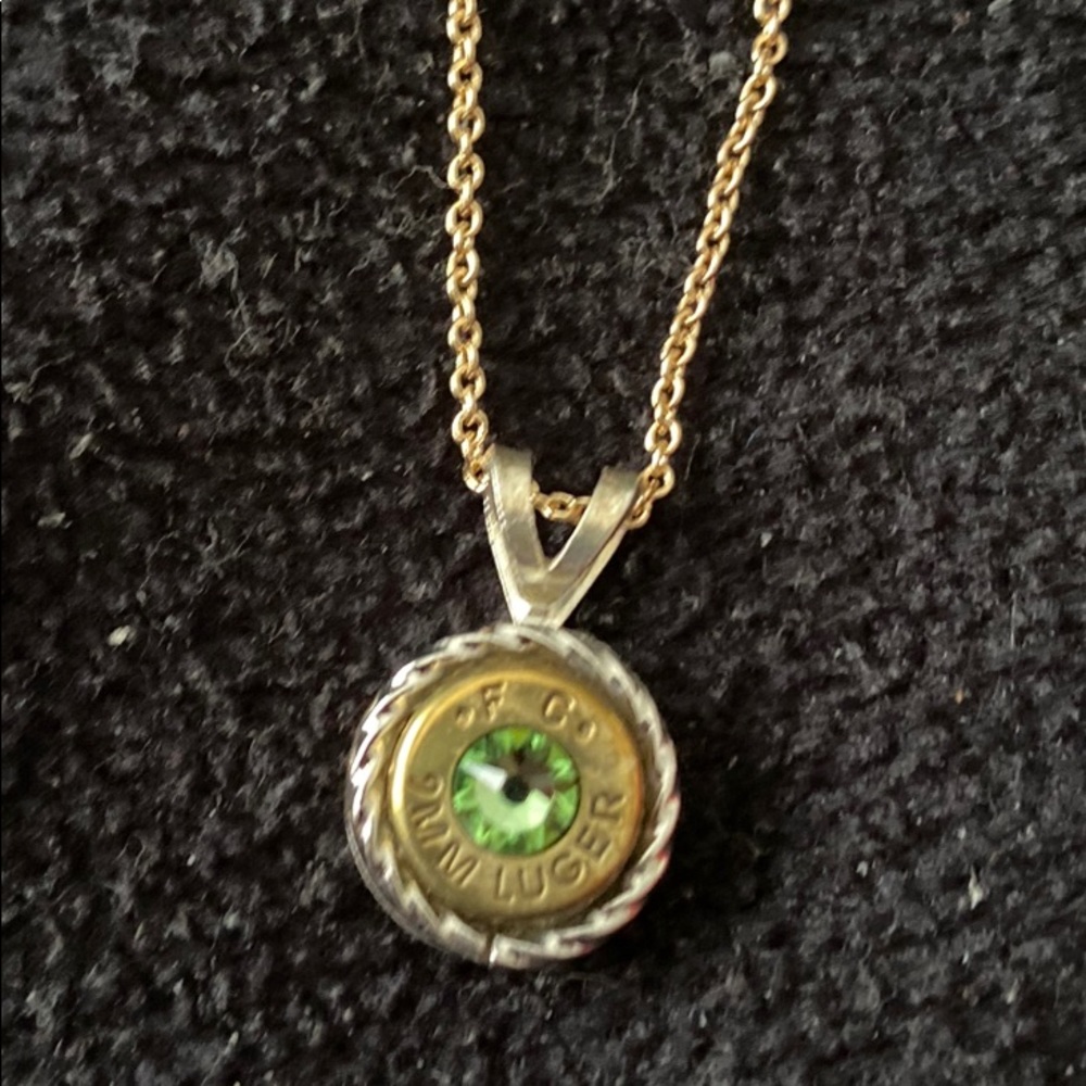 9MM Lugar Bullet Perodot Necklace